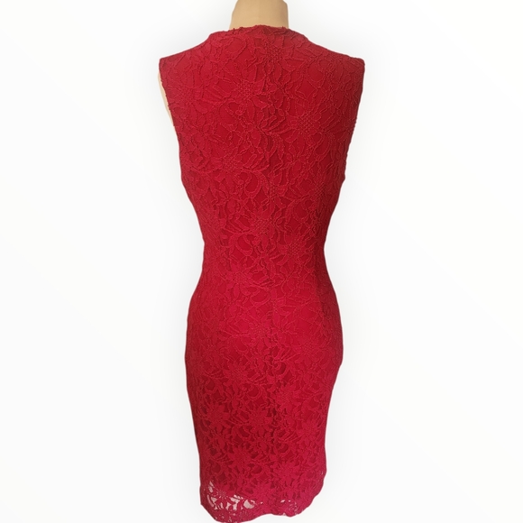 LAUREN RALPH LAUREN 🔖 Red Lace Sheath Cocktail Dress - Size 10 - Picture 9 of 15